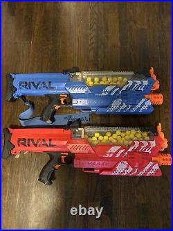 Lot Of 2 Nerf Rival Nemesis MXVII-10K Blue AND Red Motorized Blaster Gun 2016